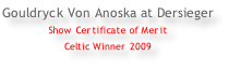 Gouldryck Von Anoska at Dersieger Show Certificate of Merit Celtic Winner 2009